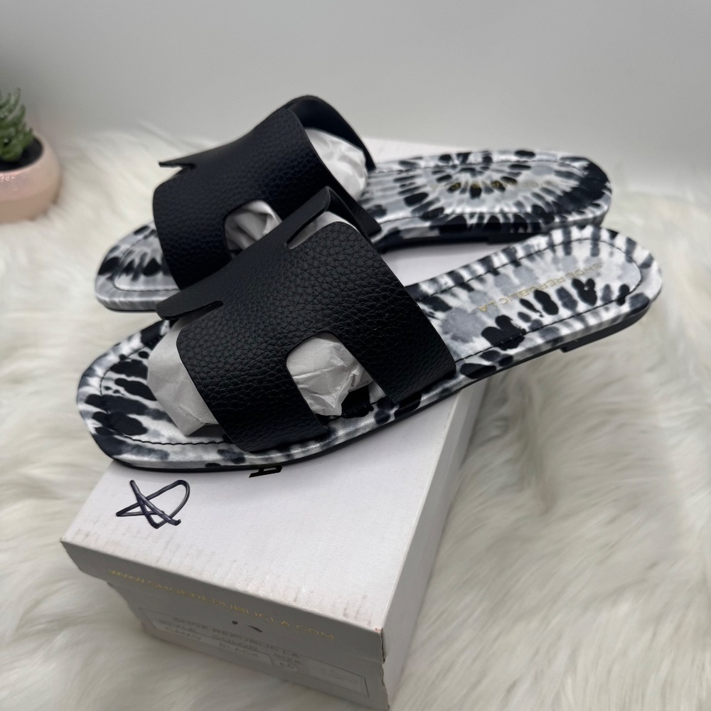 Black Square Open Toe Mule Slide Sandal - Picture 2 of 6